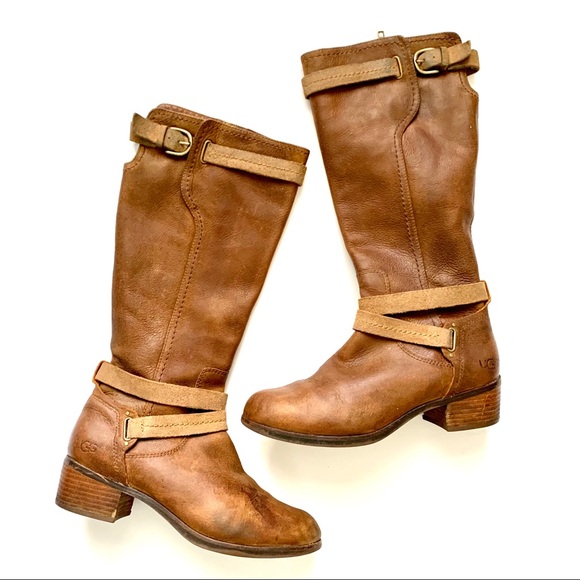 UGG Shoes - UGG Dulcy Long Brown Chestnut Leather Boots